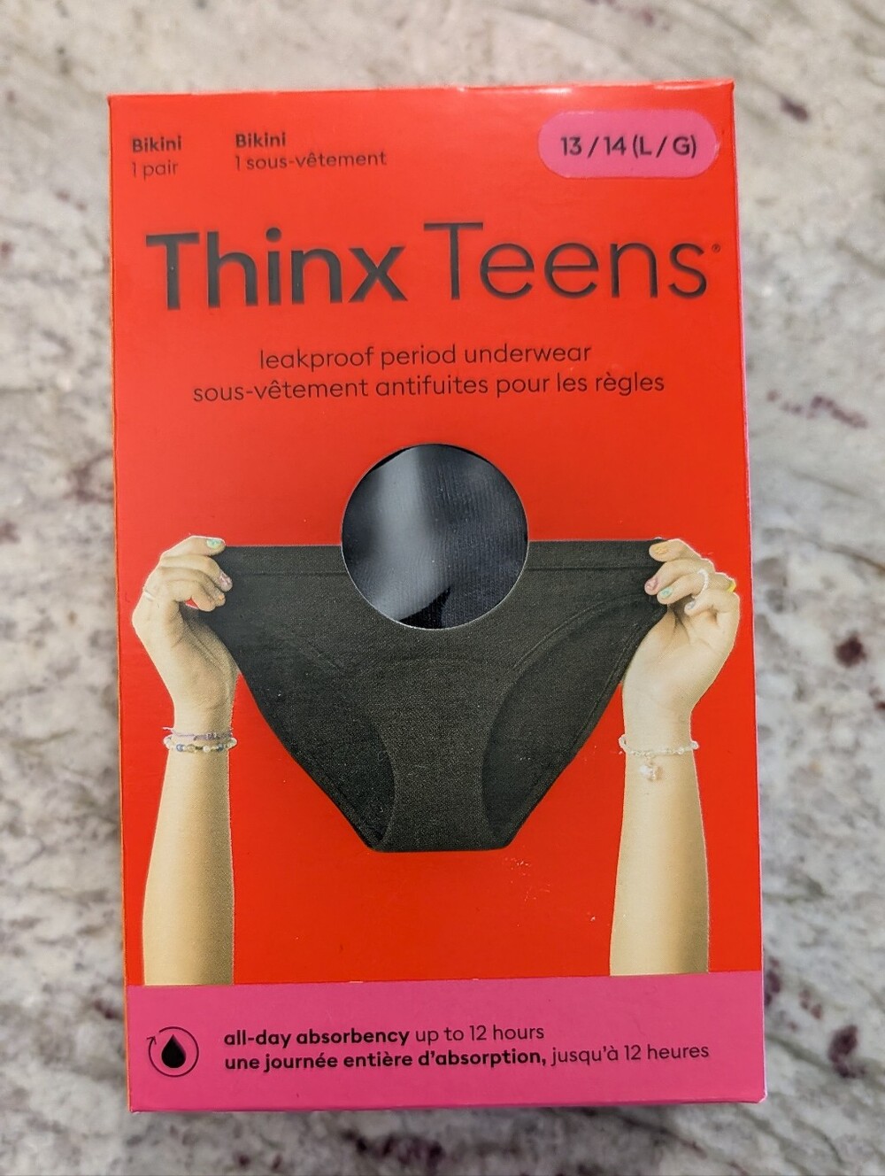 Thinx Teens Leakproof Period Underwear Bikini Size Large 13/14 Black New